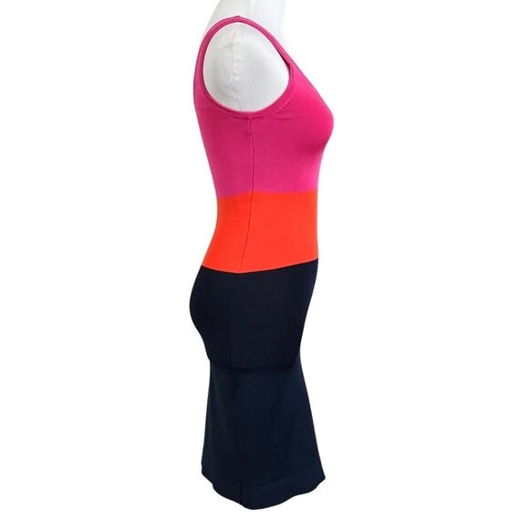 NWOT MARCIANO PINK ORANGE NAVY COLORBLOCK BODYCON KNIT TANK MINI DRESS - XS - Picture 2 of 8